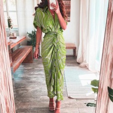 Plus Size Print Short Sleeve Shirt Dress GRST-8207-21507