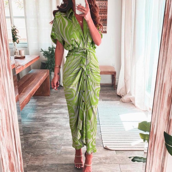 Plus Size Print Short Sleeve Shirt Dress GRST-8207-21507