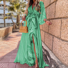 Plus Size Fashion Print Loose Tie Up Maxi Dress GRST-21383