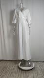 Plus Size Solid Color V Neck Loose Jumpsuit GRST-22145