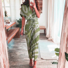 Plus Size Print Short Sleeve Shirt Dress GRST-8207-21507