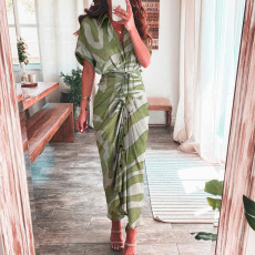 Plus Size Print Short Sleeve Shirt Dress GRST-8207-21507