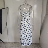 Plus Size Print Sling Split Maxi Dress GRST-1312