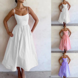 Plus Size Solid Color Sling Big Swing Maxi Dress GRST-24330