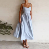 Plus Size Solid Color Sling Big Swing Maxi Dress GRST-24330