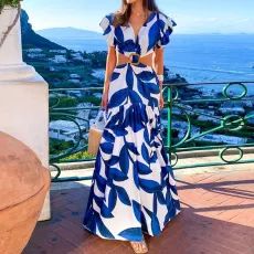 Plus Size Print Hollow Out Maxi Dress GRST-23881