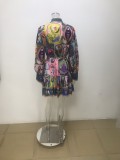 Plus Size Print Ruffles Long Sleeve Mini Dress GRST-25278