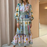 Plus Size Painted Printed Fashion Long Sleeve Midi Dress GRST-24540