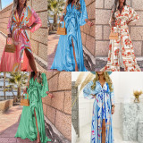 Plus Size Fashion Print Loose Tie Up Maxi Dress GRST-21383