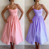 Plus Size Solid Color Sling Big Swing Maxi Dress GRST-24330
