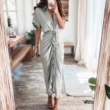 Plus Size Print Short Sleeve Shirt Dress GRST-8207-21507