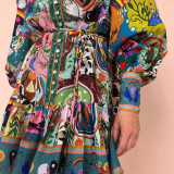 Plus Size Print Ruffles Long Sleeve Mini Dress GRST-25278