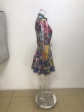 Plus Size Print Ruffles Long Sleeve Mini Dress GRST-25278