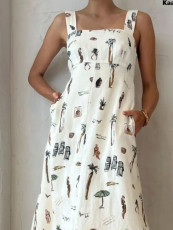 Plus Size Sleeveless Print Tie Up Maxi Dress GRST-25105