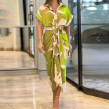 Plus Size Lapel Neck Print Shirt Dress GRST-8651-22037