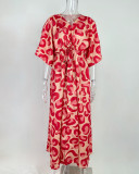 Plus Size Fashion Print Loose Tie Up Maxi Dress GRST-21383