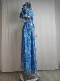 Plus Size Wrap Chest Print V Neck Split Maxi Dress GRST-24317