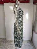 Plus Size Print Sling Split Maxi Dress GRST-1312