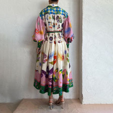 Plus Size Print Long Sleeve Maxi Dress GRST-24761