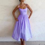 Plus Size Solid Color Sling Big Swing Maxi Dress GRST-24330
