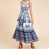 Plus Size Print Sleeveless Sling Maxi Dress GRST-25058