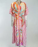 Plus Size Fashion Print Loose Tie Up Maxi Dress GRST-21383