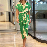 Plus Size Lapel Neck Print Shirt Dress GRST-8651-22037