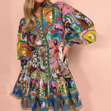 Plus Size Print Ruffles Long Sleeve Mini Dress GRST-25278