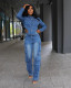 Casual Washed Denim Irregular Two Piece Pants Set TR-1318