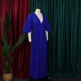 Plus Size V Neck Bat Sleeve Maxi Dress GCZF-8538