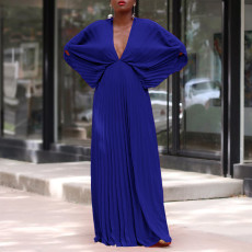 Plus Size V Neck Bat Sleeve Maxi Dress GCZF-8538