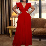Plus Size Mesh Patchwork Solid Color Wide Leg Jumpsuit GCZF-196