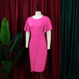 Plus Size Ruffles Sleeve Solid Color Bodycon Dress GCZF-D072M