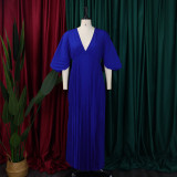 Plus Size V Neck Bat Sleeve Maxi Dress GCZF-8538