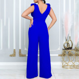 Plus Size V Neck  Sleeveless Solid Jumpsuit GCZF-8580