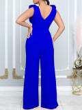Plus Size V Neck  Sleeveless Solid Jumpsuit GCZF-8580