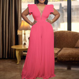 Plus Size Mesh Patchwork Solid Color Wide Leg Jumpsuit GCZF-196