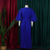Plus Size V Neck Bat Sleeve Maxi Dress GCZF-8538