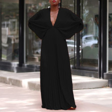 Plus Size V Neck Bat Sleeve Maxi Dress GCZF-8538