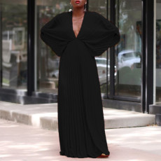 Plus Size V Neck Bat Sleeve Maxi Dress GCZF-8538