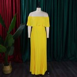 Plus Size Solid Color Off Shoulder Long Dress GCZF-8594