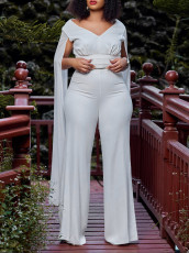 Plus Size V-neck Top Wide Leg Pants 2 Piece Set GCZF-8561