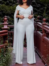 Plus Size V-neck Top Wide Leg Pants 2 Piece Set GCZF-8561