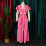 Plus Size Short Sleeve Tie Two Piece Pants Set GCZF-8586