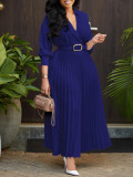 Plus Size V Neck Pleated Maxi Dress GCZF-8587