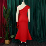 Plus Size Slash Neck Solid Color Evening Dress GCZF-8577