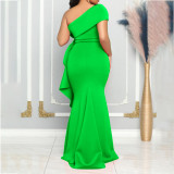 Plus Size Slash Neck Solid Color Evening Dress GCZF-8577