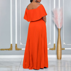 Plus Size Solid Color Off Shoulder Long Dress GCZF-8594