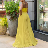 Plus Size Solid Flower Halter Loose Jumpsuit GCZF-8602