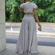 Plus Size Short Sleeve Tie Two Piece Pants Set GCZF-8586